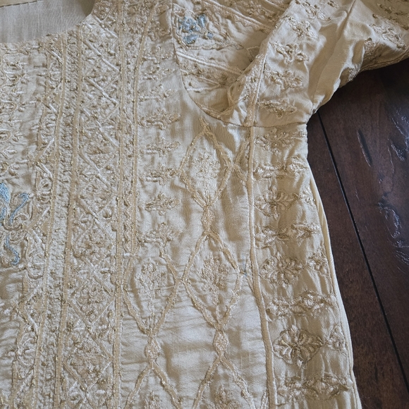 Embroidered Salwar Kameez Dupatta Long Scarf Beige Gold Organza Party Wear Dress - Picture 10 of 14